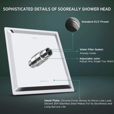 8 인치 레인 샤워 헤드, 0.8mm 잘 고정된 정연한 샤워 꼭지